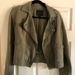 Paige denim linen blend army green moto jacket.